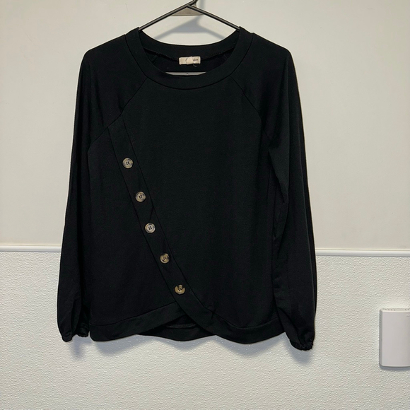 Women's eyeshadow Sweatshirt XS Black with Brown buttons Sweater Long Sleeve - Picture 6 of 9